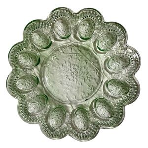 Green Glass Deviled Egg Plate